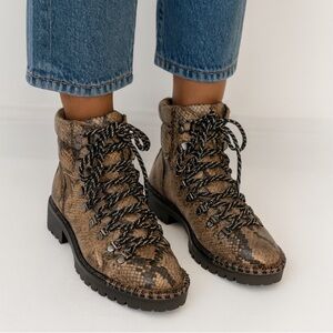 Schutz Ariabelle Lug Sole snakeskin Booties 8.5 rhinestone detail NEW